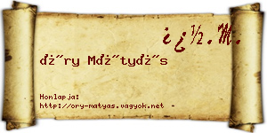 Őry Mátyás névjegykártya